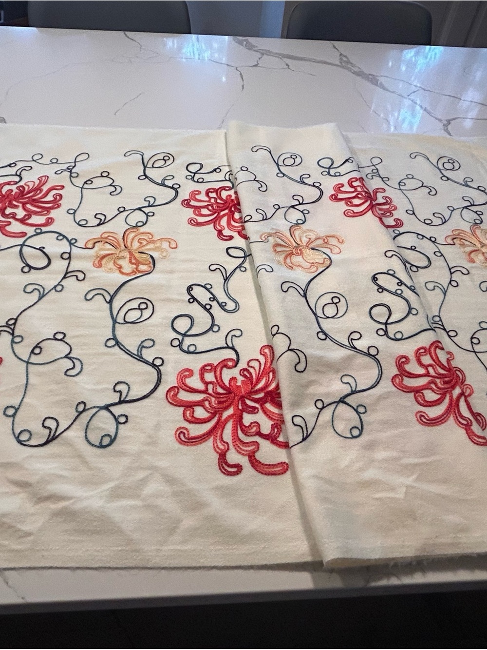 Ivory Floral Embroidered Oversized Scarf Shawl Elegant Neutral Wrap Never Worn